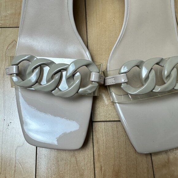UNISA Nude Neutral Chain Link Detail Heels Sandals Size 9.5 Patent - Picture 8 of 13